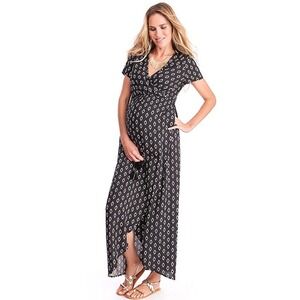 Seraphine Maternity Black Diamond Print Wrap Maxi Dress‎ Size 2